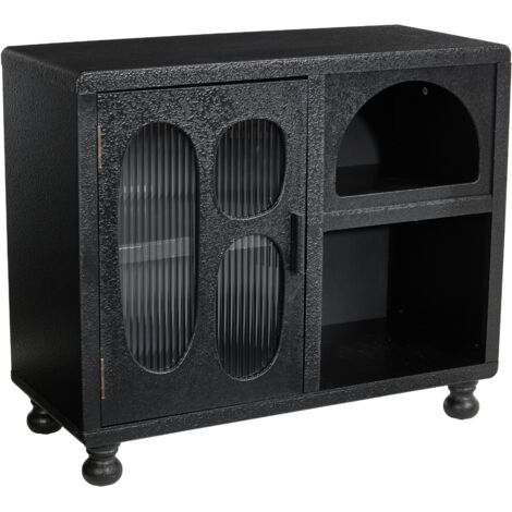 Wahson Sideboard with Glass Doors Storage Cabinet in MDF Modern Display Sideboard Unit Dustproof for Kitchen Bedroom Living Room, Black, 2 squares