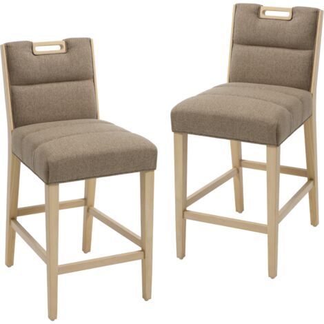 CHAIRUS Bar Stools Set of 2 Linen Retro Rustic Counter Chairs in Wood Frmae for Kitchen Home Pub Restaurant, Khaki