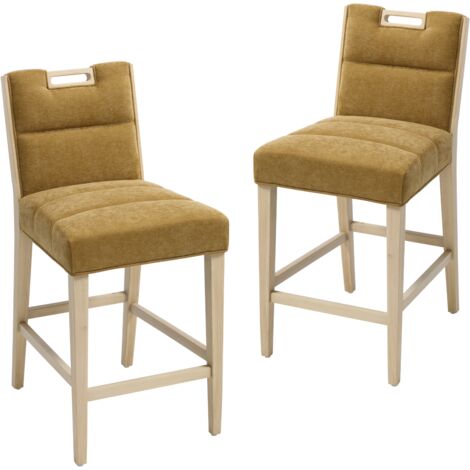 CHAIRUS Bar Stools Set of 2 Chenille Retro Rustic Counter Chairs in Wood Frmae for Kitchen Home Pub Restaurant, Yellow