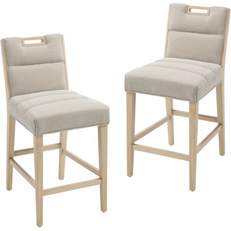 CHAIRUS Bar Stools Set of 2 Chenille Retro Rustic Counter Chairs in Wood Frmae for Kitchen Home Pub Restaurant, Beige