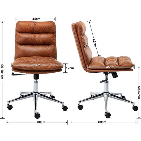 Desk Chair in PU Leather Swivel Computer Chair Armless Office Chair Height Adjustable for Home Office, Brown, Wahson