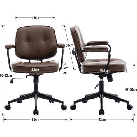 Office Chair in PU Leather Swivel Computer Chair Height Adjustable Modern Desk Chair for Home Office Bedroom, Brown, Wahson
