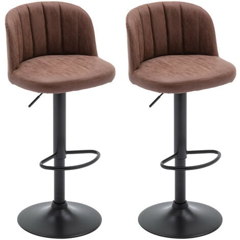 Retro Brown Bar Stools Set of 2 Kitchen Counter 360 Swivel Lift