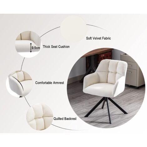 Modern Office Chair in Velvet Upholstered Swivel Computer Chair Comfty Task Chair for Home Office Bedroom, White, Wahson