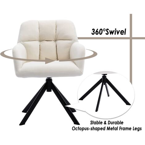 Modern Office Chair in Velvet Upholstered Swivel Computer Chair Comfty Task Chair for Home Office Bedroom, White, Wahson