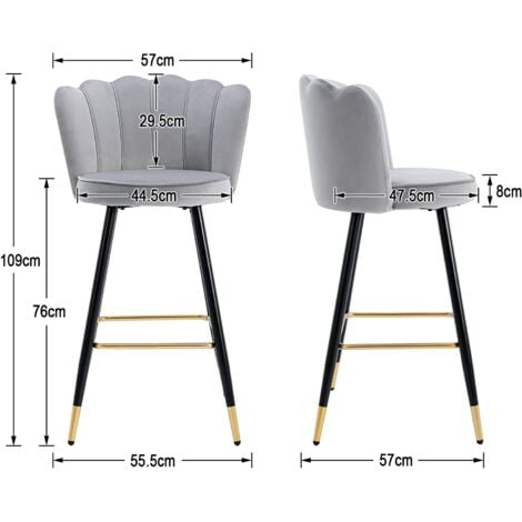 Bar Stools Set of 2 in Velvet Breakfast Counter Chairs with Special Backrest Modern High Stools for Kitchen Home Bar Restaurant, Gray, Wahson