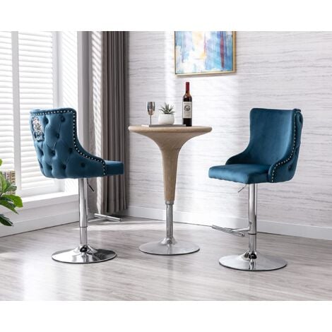 Bar Stools Set of 2 Velvet Breakfast Counter Chairs Height Adjustable Counter High Stools for Home Bar Kitchen Restaurant, Blue, Wahson
