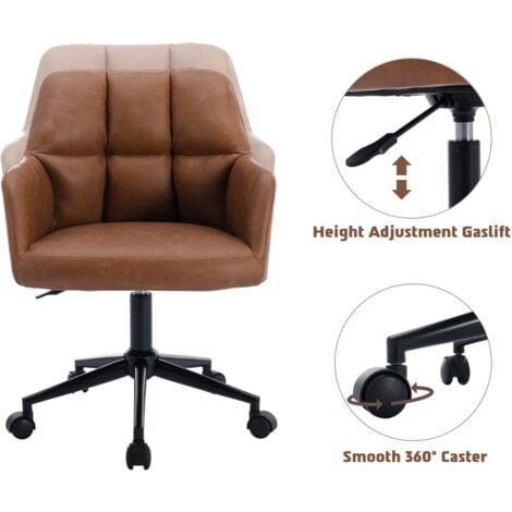 Office Chair in PU Leather Upholstered Height Adjustable Modern Swivel Desk Chair with Wheels for Home Office, Brown, Wahson