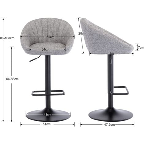 Bar Stools Set of 2 in Towel Fabric Swivel Counter Chairs Height Adjustable Breakfast Bar Chairs with Backrest for Kitchen Home Bar, Grey, Wahson