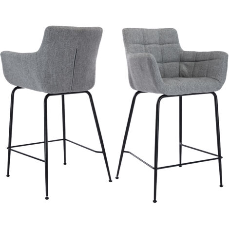 Set of 2 Bar Stools Breakfast Bar Chairs in Towel Fabric for Kitchen Counter, Gray - WAHSON (1/5)