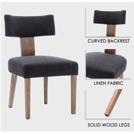Dining Chairs Set of 2 in Linen Fabric Upholstered Rustic Side Chairs with Wood Legs for Kitchen Reataurant, Charcoal, Wahson