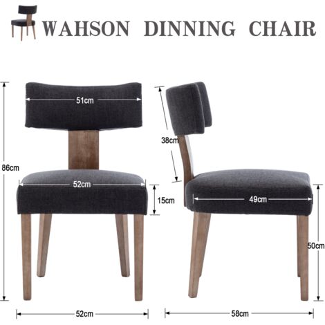 Dining Chairs Set of 2 in Linen Fabric Upholstered Rustic Side Chairs with Wood Legs for Kitchen Reataurant, Charcoal, Wahson