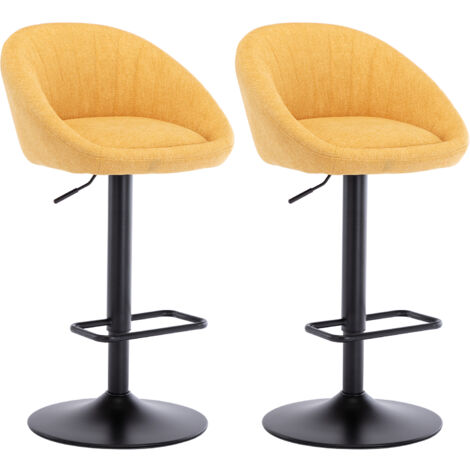 Bar Stools Set of 2 in Towel Fabric Leather Modern Swivel Counter Chairs Height Adjustable for Kitchen Home Bar, Yellow, Wahson