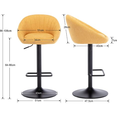 Bar Stools Set of 2 in Towel Fabric Leather Modern Swivel Counter Chairs Height Adjustable for Kitchen Home Bar, Yellow, Wahson