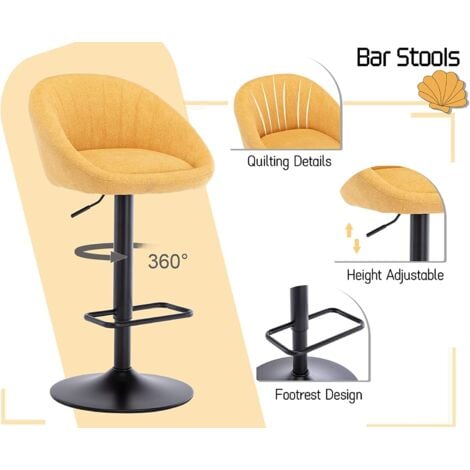Bar Stools Set of 2 in Towel Fabric Leather Modern Swivel Counter Chairs Height Adjustable for Kitchen Home Bar, Yellow, Wahson