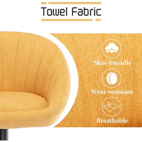 Bar Stools Set of 2 in Towel Fabric Leather Modern Swivel Counter Chairs Height Adjustable for Kitchen Home Bar, Yellow, Wahson
