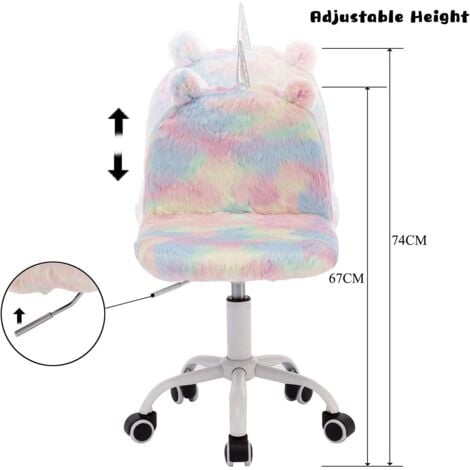 Kids Desk Chair in Faux Fur Swivel Task Chair with Unicorn-shaped Backrest Height Adjustable for Children Reading Studying, Unicorn, Wahson