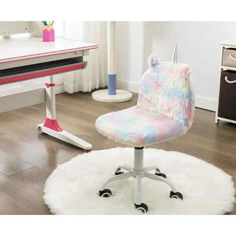 Kids Desk Chair in Faux Fur Swivel Task Chair with Unicorn-shaped Backrest Height Adjustable for Children Reading Studying, Unicorn, Wahson