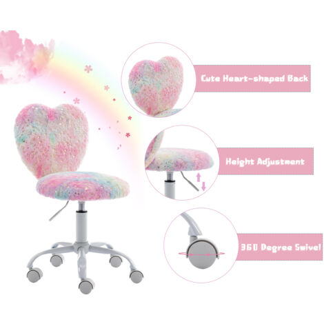 Kids Desk Chair in Soft Faux Fur Task Swivel Computer Chair with Love-like Backrest Height Adjustable for Children Study Reading, Colorful, Wahson