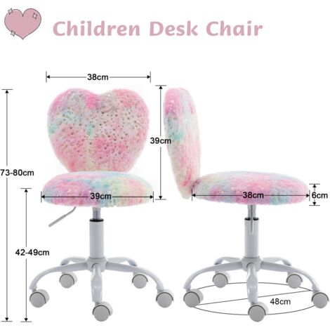 Kids Desk Chair in Soft Faux Fur Task Swivel Computer Chair with Love-like Backrest Height Adjustable for Children Study Reading, Colorful, Wahson