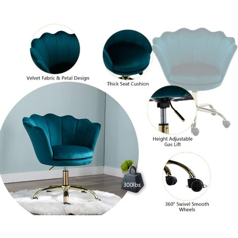 Modern Office Chair in Velvet Swivel Desk Chair with Petal Backrest Height Adjustable Task Chair for Home Office, Teal, Wahson