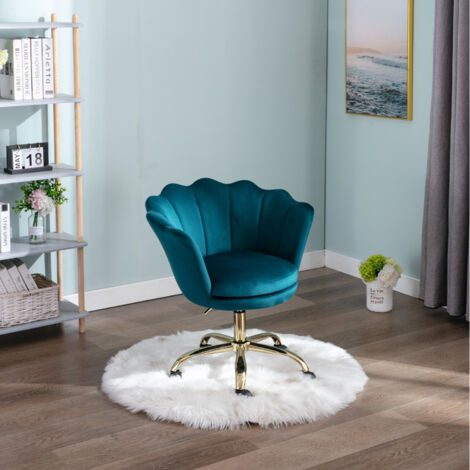 Modern Office Chair in Velvet Swivel Desk Chair with Petal Backrest Height Adjustable Task Chair for Home Office, Teal, Wahson