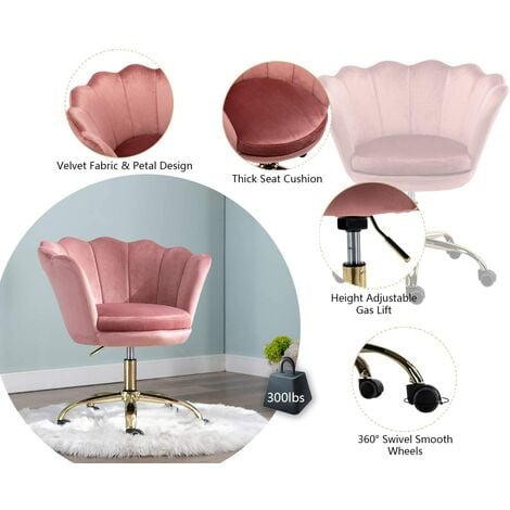 Modern Office Chair in Velvet Swivel Desk Chair with Petal Backrest Height Adjustable Task Chair for Home Office, Pink, Wahson