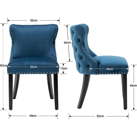 Dining Chairs Set of 2 Velvet Kitchen Leisure Corner Chairs Upholstered with Solid Wood Legs for Home Dining Living Room, Blue, Wahson