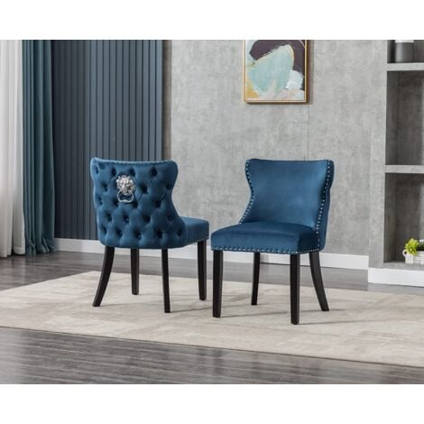 Dining Chairs Set of 2 Velvet Kitchen Leisure Corner Chairs Upholstered with Solid Wood Legs for Home Dining Living Room, Blue, Wahson