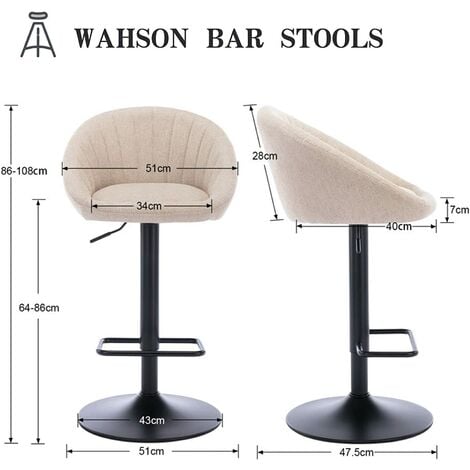 Bar Stools Set of 2 in Towel Fabric Leather Modern Swivel Counter Chairs Height Adjustable for Kitchen Home Bar, Beige, Wahson