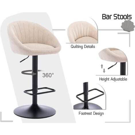 Bar Stools Set of 2 in Towel Fabric Leather Modern Swivel Counter Chairs Height Adjustable for Kitchen Home Bar, Beige, Wahson