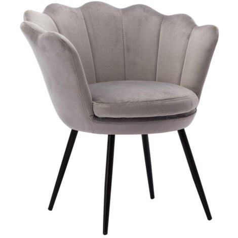 Accent Chair in Velvet Modern Vanity Armchair with Unique Petal Backrest Tub Chair for Home Bedroom Living Room, Grey, Wahson