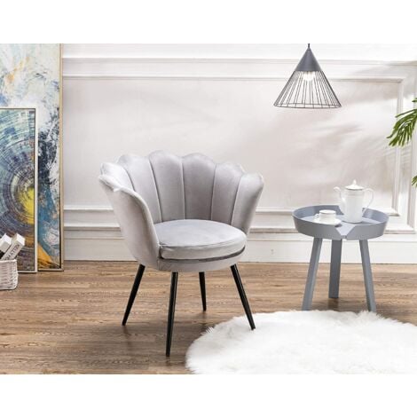 Accent Chair in Velvet Modern Vanity Armchair with Unique Petal Backrest Tub Chair for Home Bedroom Living Room, Grey, Wahson