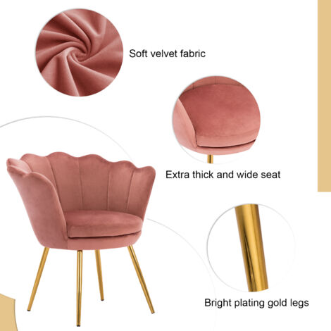 Accent Chair in Velvet Modern Vanity Armchair with Unique Petal Backrest Tub Chair for Home Bedroom Living Room, Pink, Wahson