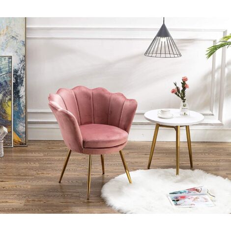 Accent Chair in Velvet Modern Vanity Armchair with Unique Petal Backrest Tub Chair for Home Bedroom Living Room, Pink, Wahson