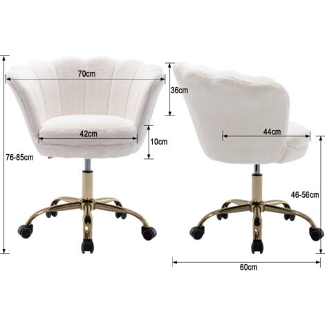 Modern Office Chair in Faux Fur Swivel Desk Chair with Petal Backrest Height Adjustable Task Chair for Home Office, White, Wahson