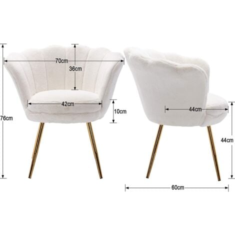Accent Chair in Faux Fur Modern Vanity Armchair with Unique Petal Backrest Tub Chair for Home Bedroom Living Room, White, Wahson