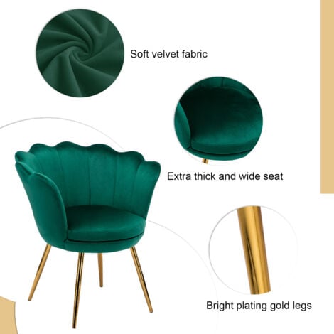 Accent Chair in Velvet Modern Vanity Armchair with Unique Petal Backrest Tub Chair for Home Bedroom Living Room, Green, Wahson