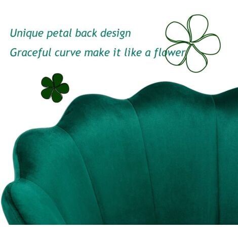 Accent Chair in Velvet Modern Vanity Armchair with Unique Petal Backrest Tub Chair for Home Bedroom Living Room, Green, Wahson