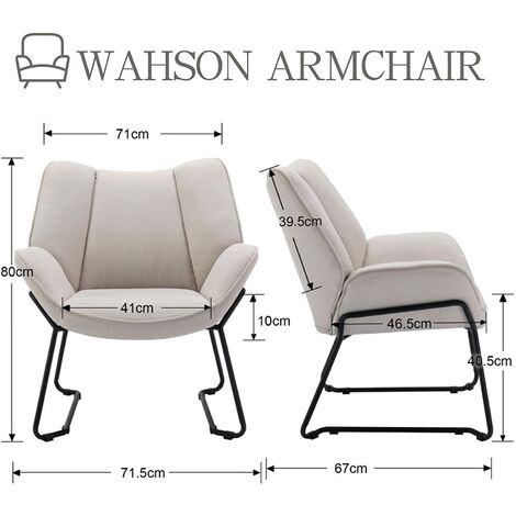 Accent Chair Upholstered in Linen Modern Occasional Tub Chair with Black Legs Cocktail Lounge Armchair for Home Bedroom Living Room, Beige, Wahson
