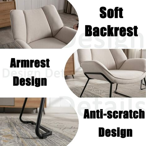 Accent Chair Upholstered in Linen Modern Occasional Tub Chair with Black Legs Cocktail Lounge Armchair for Home Bedroom Living Room, Beige, Wahson