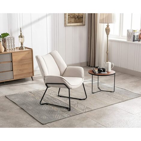 Accent Chair Upholstered in Linen Modern Occasional Tub Chair with Black Legs Cocktail Lounge Armchair for Home Bedroom Living Room, Beige, Wahson