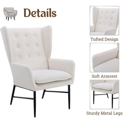 Armchair in Velvet Upholstered Occasional Lounge Chair with Button-tufted Backrest Vintage Leisure Accent Chair for Living Room Bedroom, White, Wahson