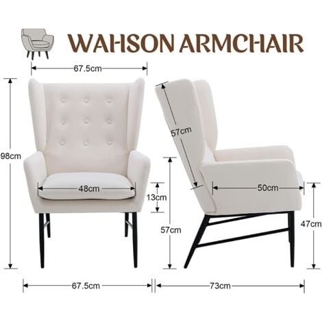 Armchair in Velvet Upholstered Occasional Lounge Chair with Button-tufted Backrest Vintage Leisure Accent Chair for Living Room Bedroom, White, Wahson