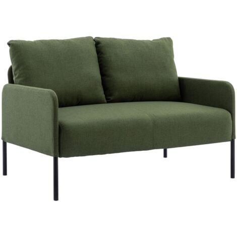 2 Seater Sofa in Linen Thick Padded Couch Modern Compact Loveseat for Apartment Bedroom Living Room, Green, Wahson