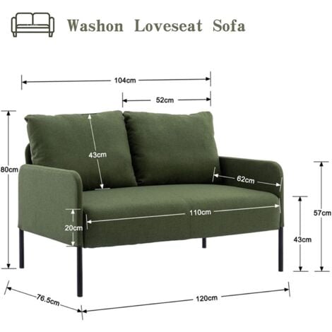 2 Seater Sofa in Linen Thick Padded Couch Modern Compact Loveseat for Apartment Bedroom Living Room, Green, Wahson