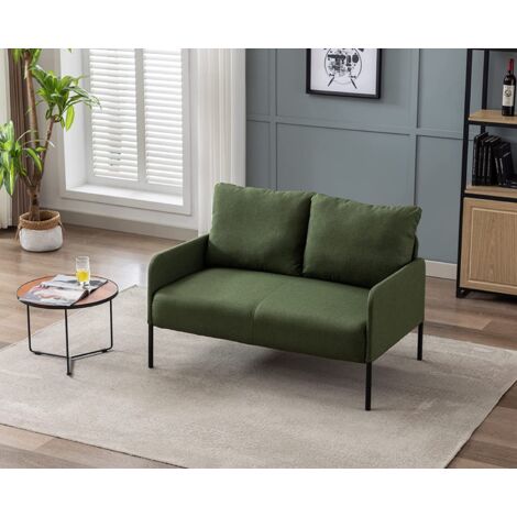 2 Seater Sofa in Linen Thick Padded Couch Modern Compact Loveseat for Apartment Bedroom Living Room, Green, Wahson