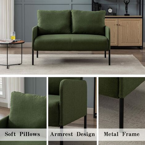 2 Seater Sofa in Linen Thick Padded Couch Modern Compact Loveseat for Apartment Bedroom Living Room, Green, Wahson