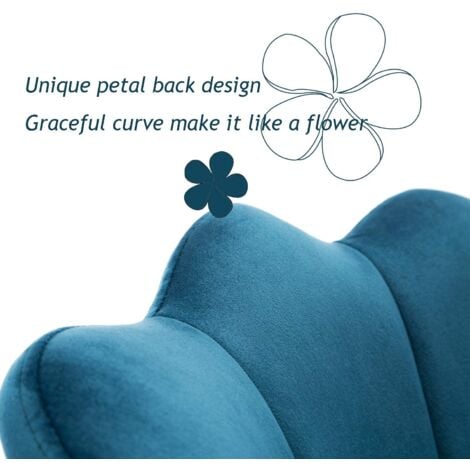 Accent Chair in Velvet Modern Vanity Armchair with Unique Petal Backrest Tub Chair for Home Bedroom Living Room, Dark blue, Wahson