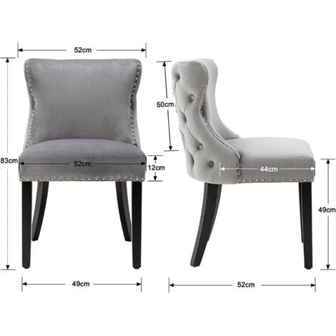 Dining Chairs Set of 2 Velvet Kitchen Leisure Corner Chairs Upholstered with Solid Wood Legs for Home Dining Living Room, Grey, Wahson